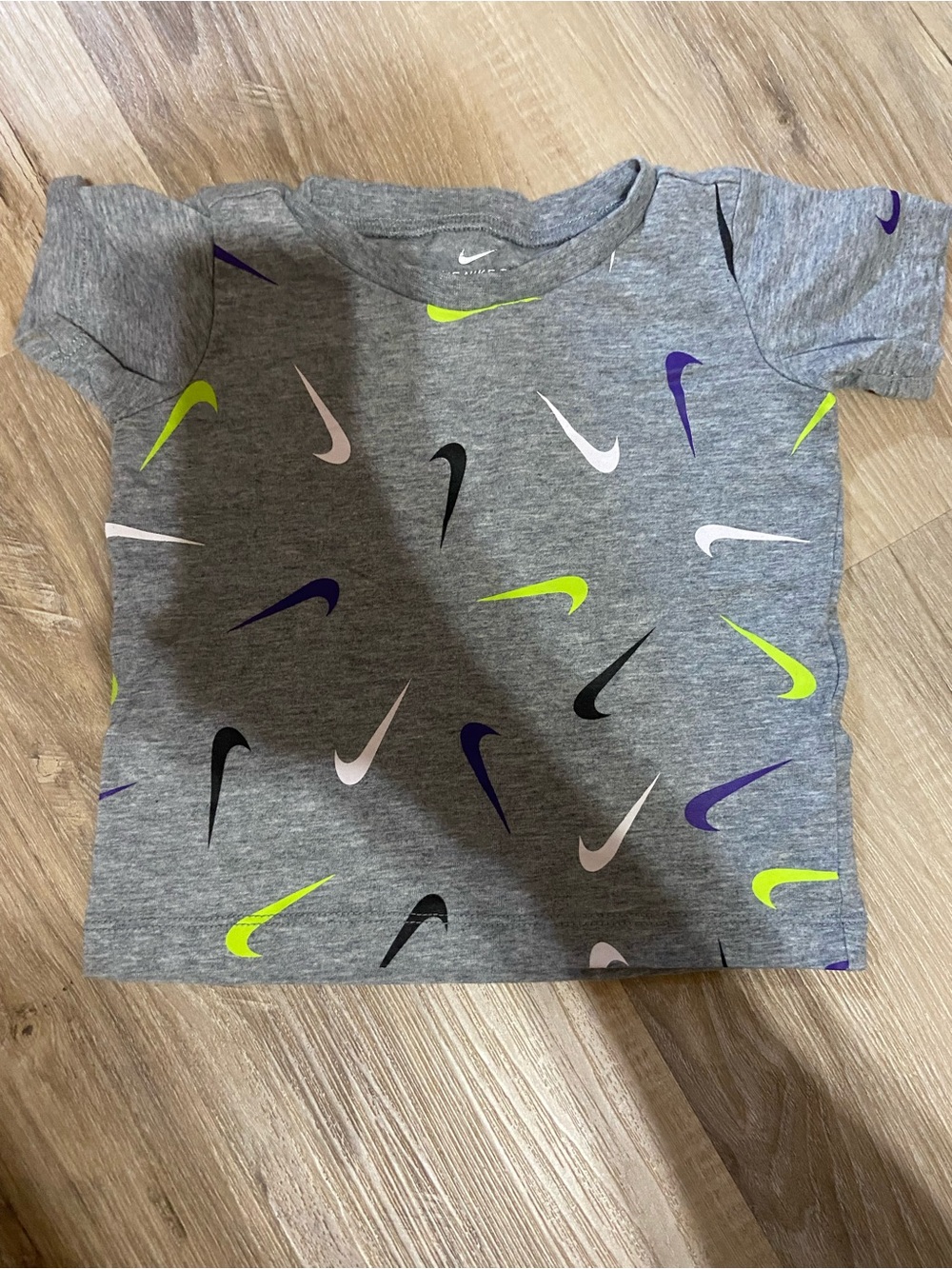 Nike Grey Tee with Multicolor Swoosh Print